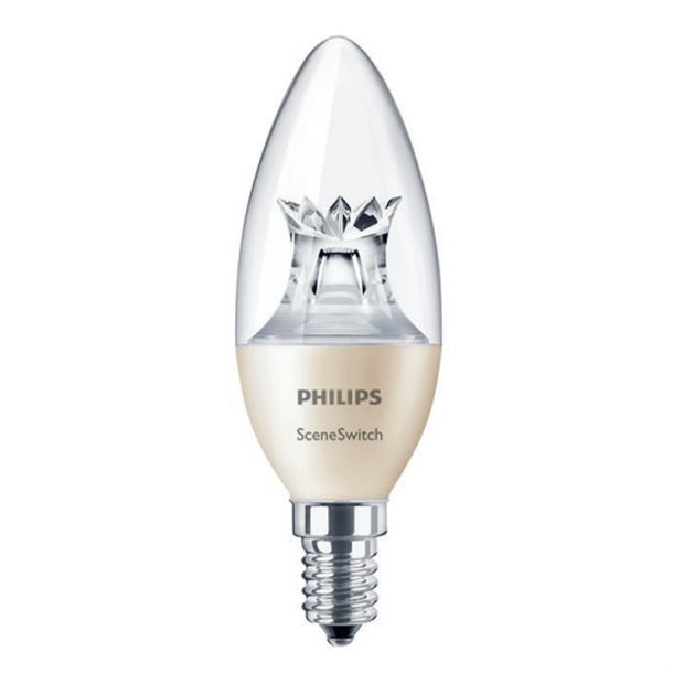 Philips Sceneswitch 3-trin dæmpbar LED kertepære E14 5,5 watt med 470 lumen (svare til 40W) #322263854802